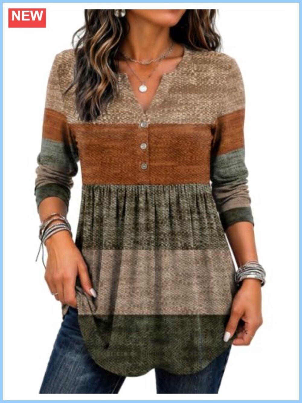 Zeagoo Womens Long Sleeve Boho Henley V-Neck Pleated Tunic Top